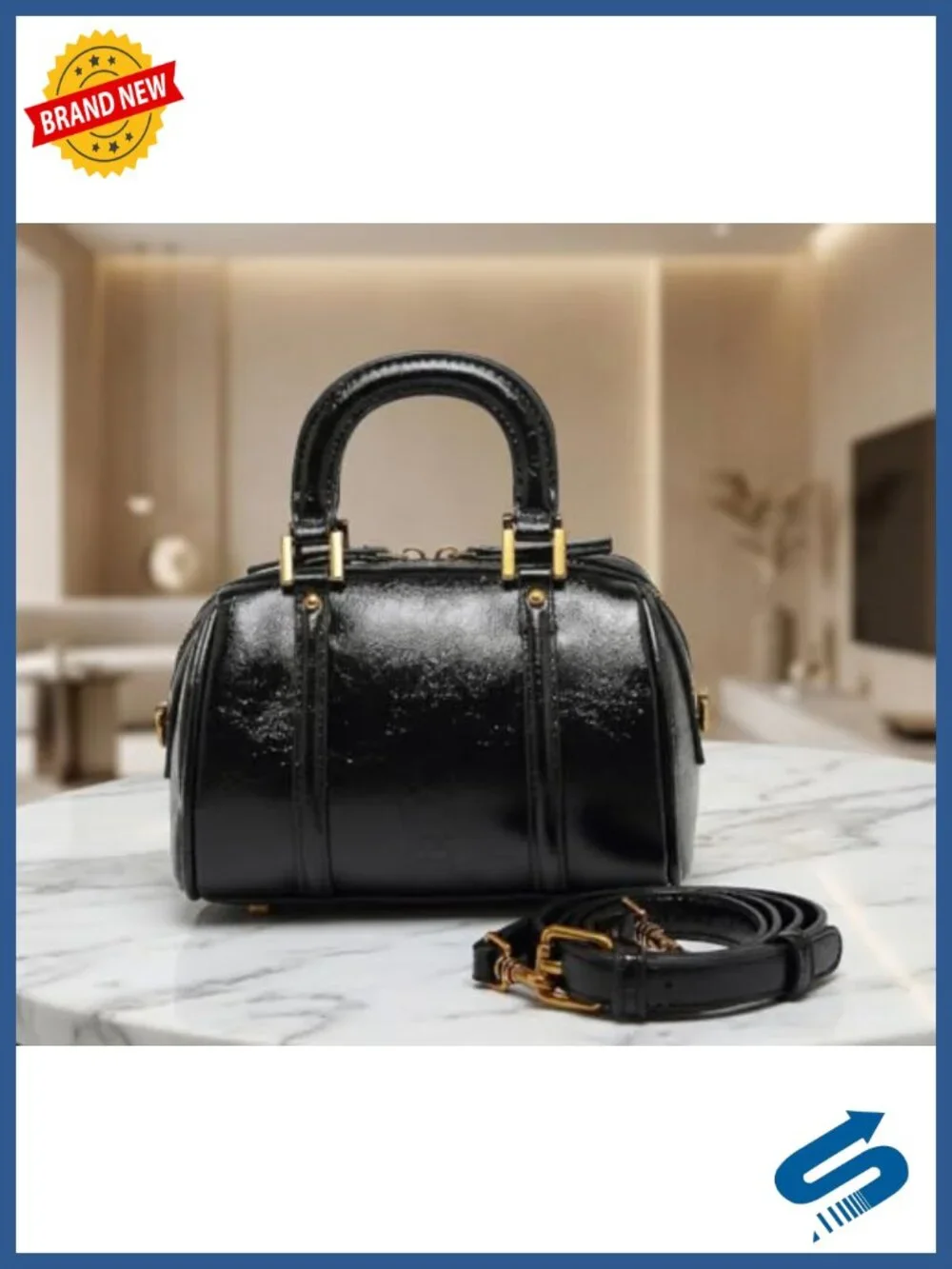 Faux Leather Bucket Bag Two Handles Adjustable Strap Crossbody